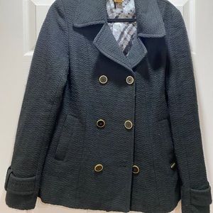 Large black pea coat with gold buttons